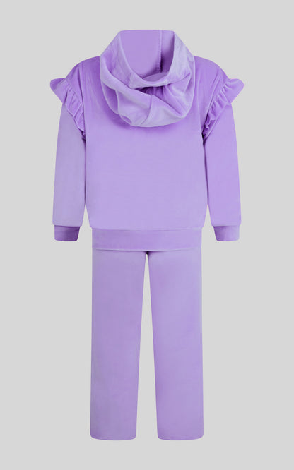 90 Degree by Reflex 2 PC Little Girls Velour Lili Pullover Hoodie w Ruffle Detail + Little Girls Velour Flare