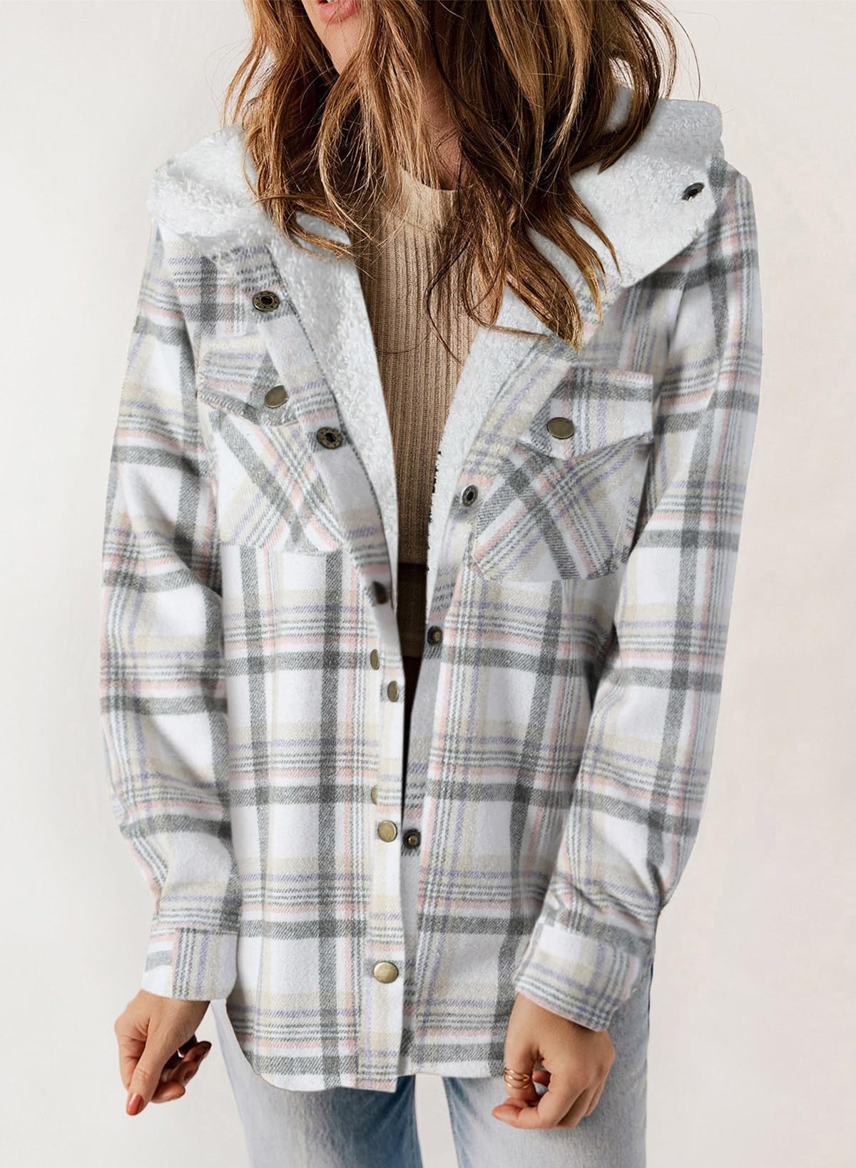 ⭐Women's Thickened Flannel Long Sleeve Plaid Jacket Coat with Hood(Buy 2 Free Shipping)