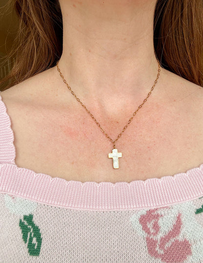 Elevated Faith White Enamel Cross Necklace