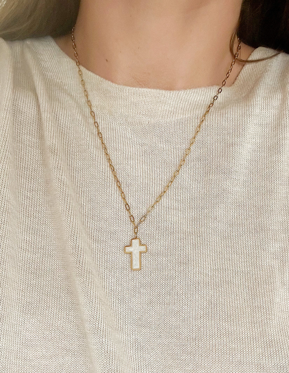 Elevated Faith White Enamel Cross Necklace