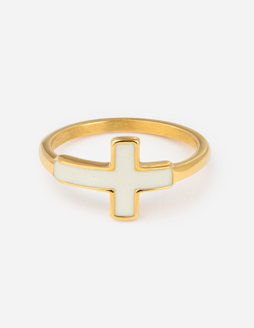 Elevated Faith White Enamel Cross Ring