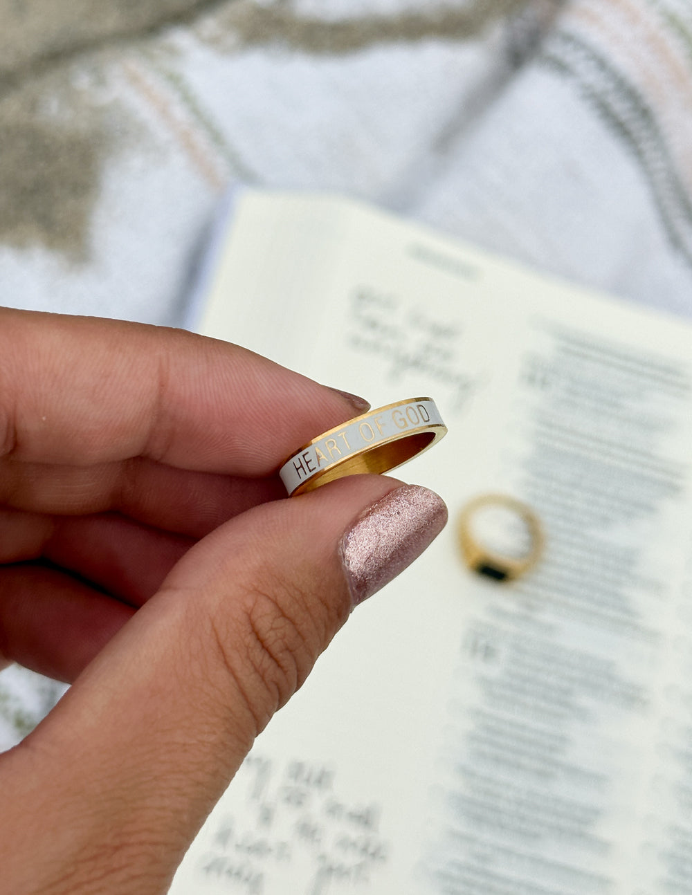 Elevated Faith White Enamel Heart of God Ring