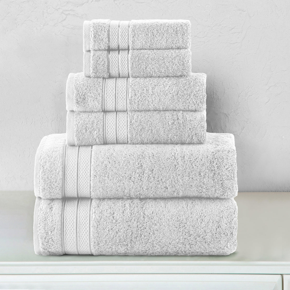 Elegant Comfort 6-Piece Turkish Cotton Three Line Popcorn Towel Set, 2 Washcloths, 2 Hand Towels and 2 Bath Towels