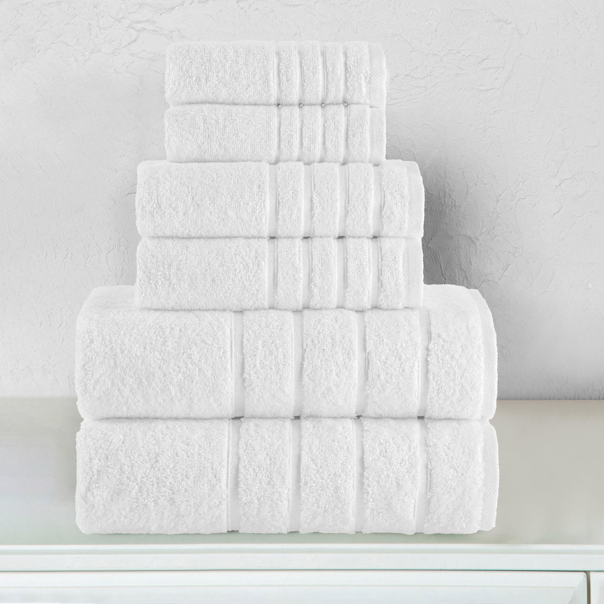 Elegant Comfort 6-Piece Turkish Cotton 4 Lines Stripe Towel Set, 2 Washcloths, 2 Hand Towels and 2 Bath Towels