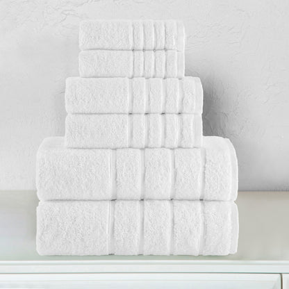 Elegant Comfort 6-Piece Turkish Cotton 4 Lines Stripe Towel Set, 2 Washcloths, 2 Hand Towels and 2 Bath Towels