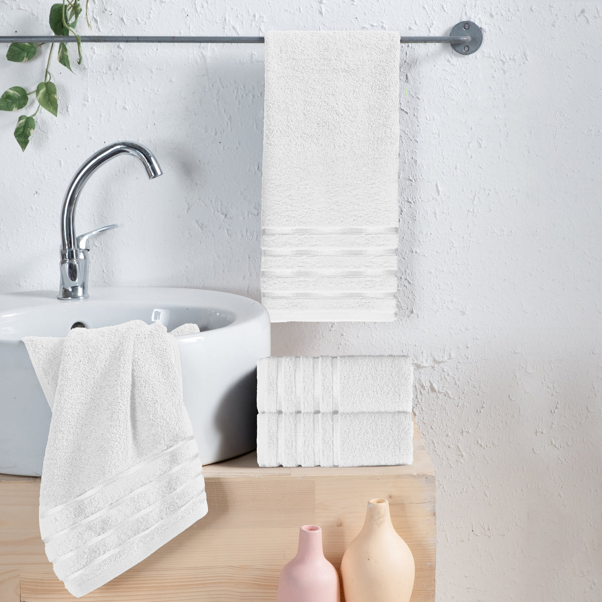 Elegant Comfort 4-Pack Turkish Cotton 4 Lines Stripe Hand Towel Set, 16 x 28 inch