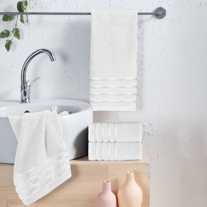 Elegant Comfort 4-Pack Turkish Cotton 4 Lines Stripe Hand Towel Set, 16 x 28 inch