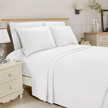 Elegant Comfort Essential 6-Piece 3-Line Embroidery Sheet Set, Soft as a Hotel Premium Quality, Bright Shades