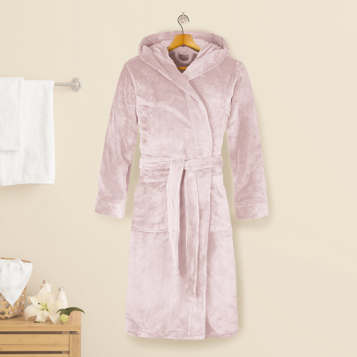 Elegant Comfort Women Hooded Velvet Fleece Long Bathrobe