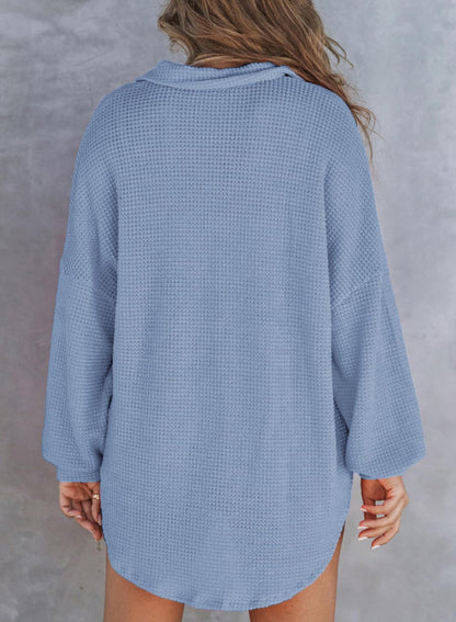 Autumn Women's Waffle Knit Henley V Neck Shirt Jacket