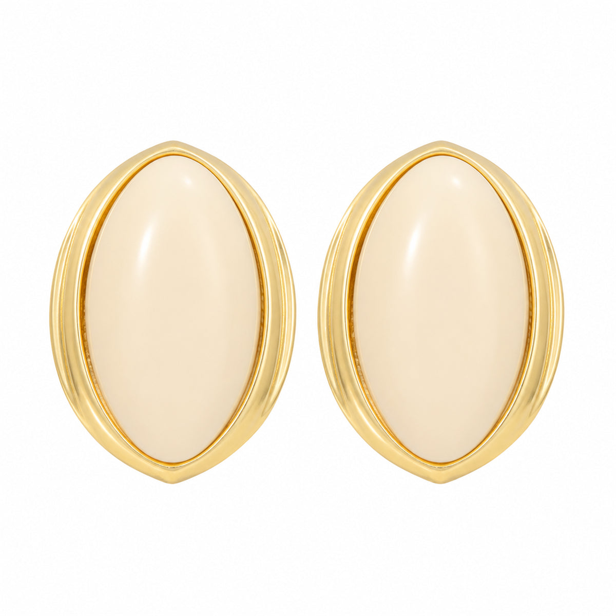 Beige Resin & Goldtone Oval Stud Earrings