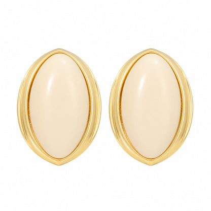Beige Resin & Goldtone Oval Stud Earrings