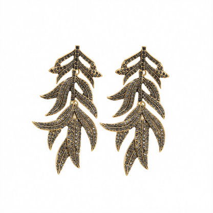 Black Cubic Zirconia & Goldtone Branch Dangle Earrings