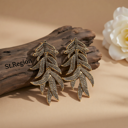 Black Cubic Zirconia & Goldtone Branch Dangle Earrings