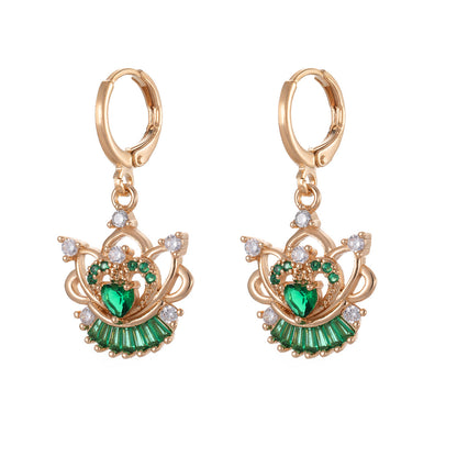 Emerald Crystal & Cubic Zirconia Goldtone Flower Heart Huggie Earrings