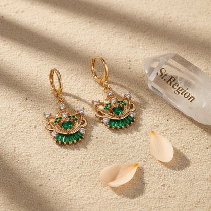 Emerald Crystal & Cubic Zirconia Goldtone Flower Heart Huggie Earrings