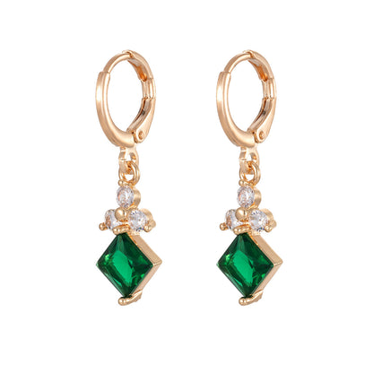 Emerald Crystal & Cubic Zirconia Goldtone Flower Rhombus Huggie Earrings
