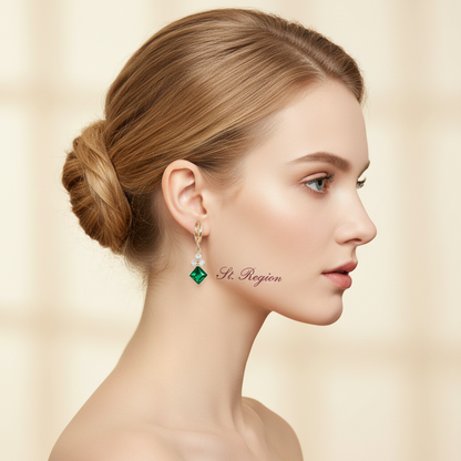 Emerald Crystal & Cubic Zirconia Goldtone Flower Rhombus Huggie Earrings