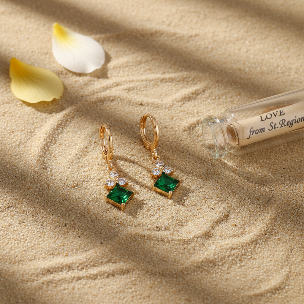 Emerald Crystal & Cubic Zirconia Goldtone Flower Rhombus Huggie Earrings