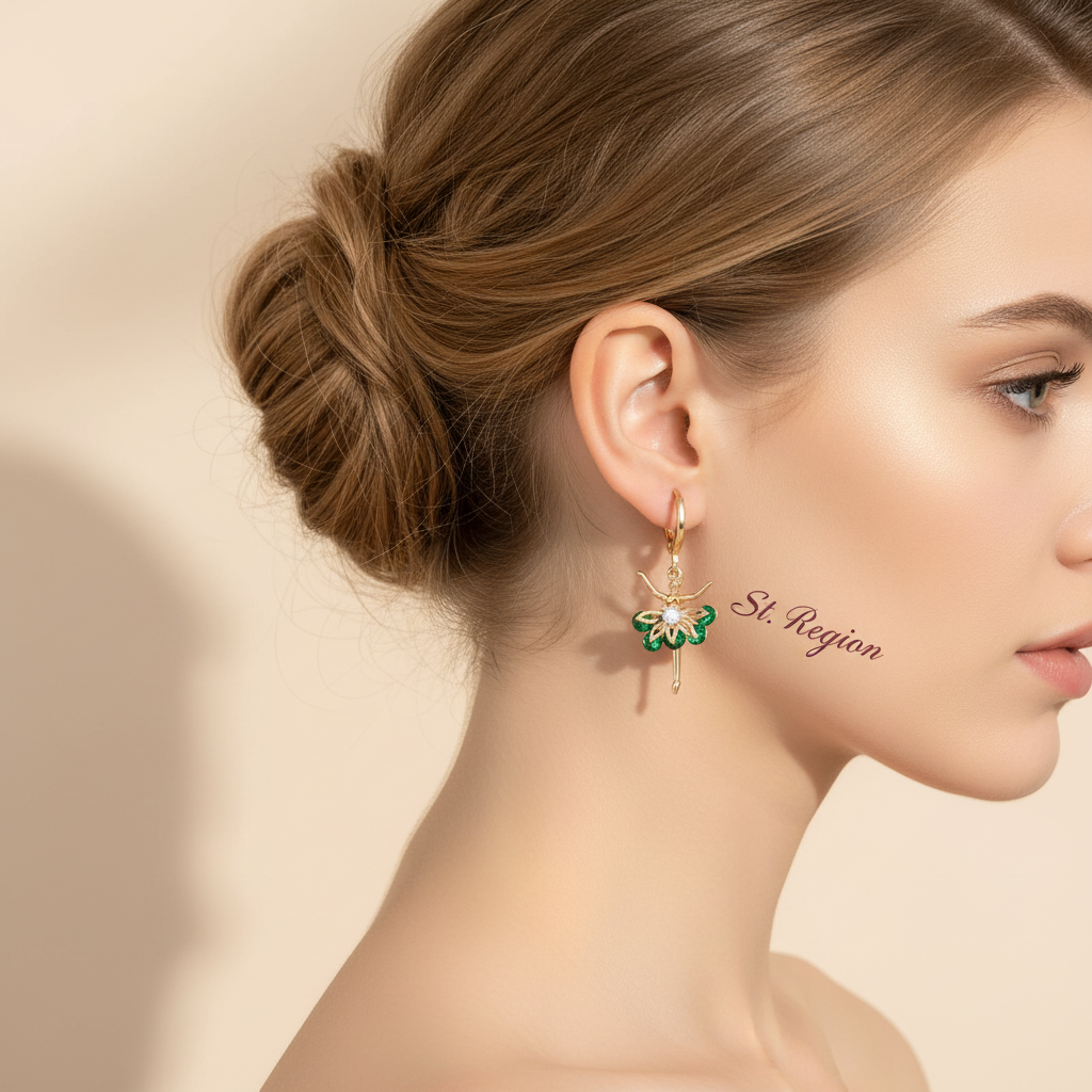Emerald Crystal & Cubic Zirconia Goldtone Ballet Girl Huggie Earrings
