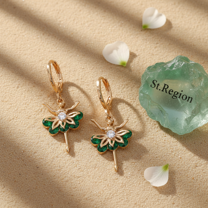 Emerald Crystal & Cubic Zirconia Goldtone Ballet Girl Huggie Earrings