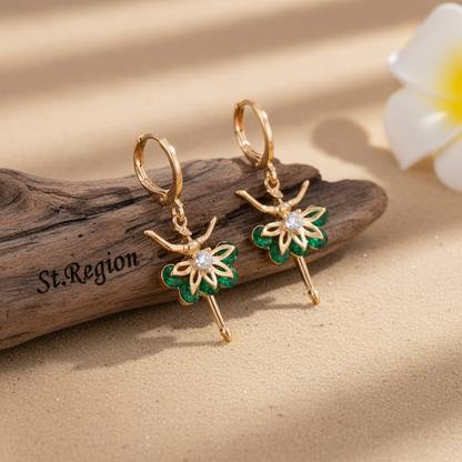 Emerald Crystal & Cubic Zirconia Goldtone Ballet Girl Huggie Earrings