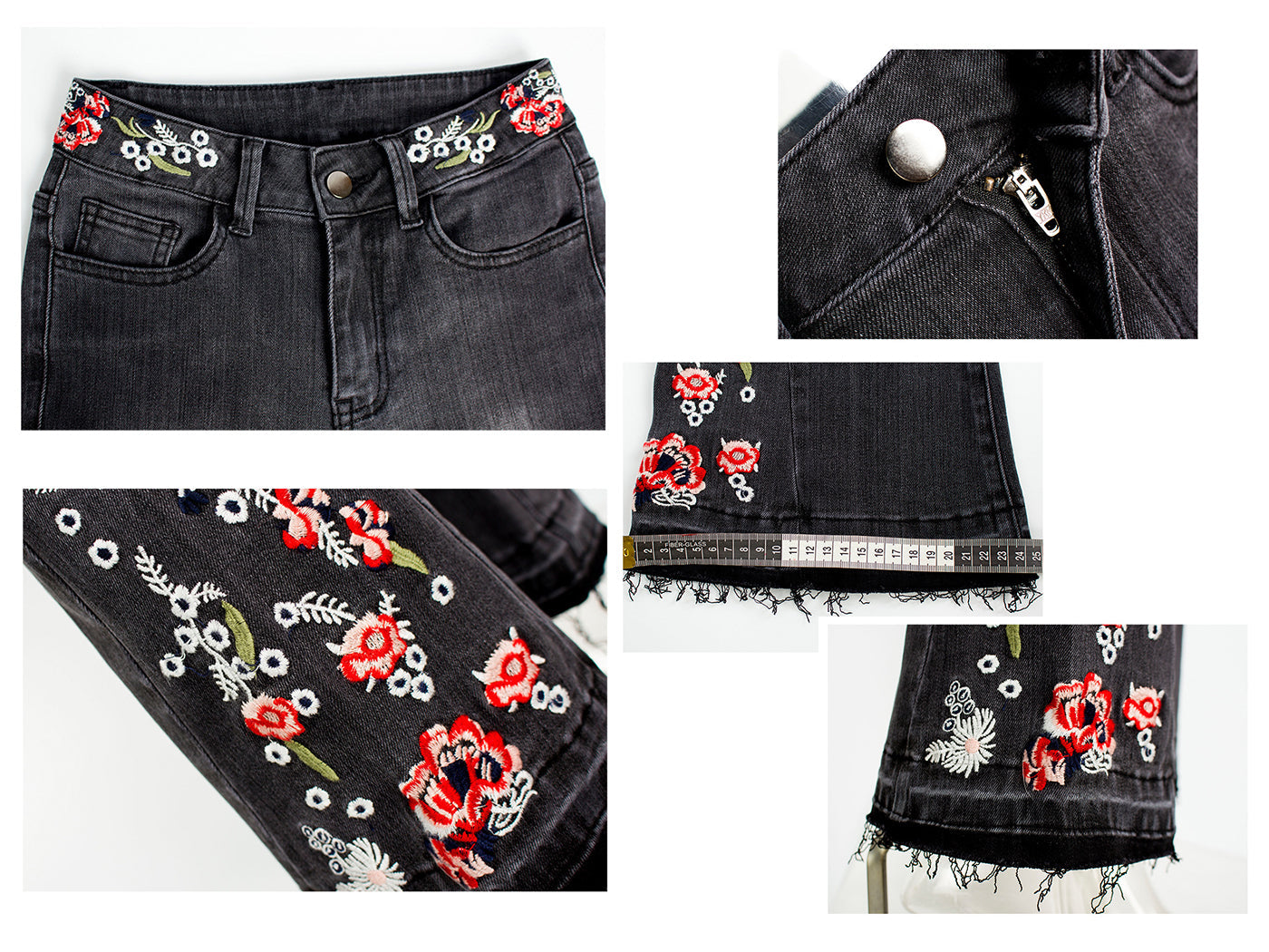 Floral Daisy Embroidered Mid Rise Bell Bottom Jeans