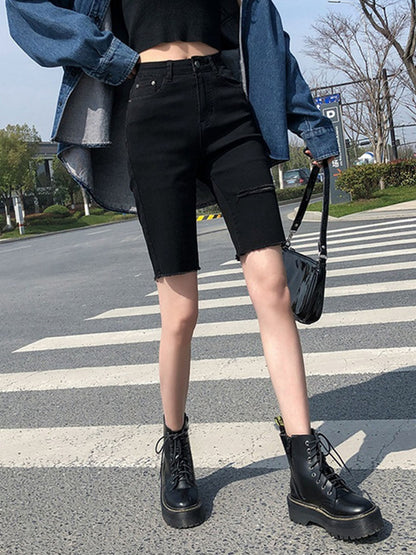 High Waisted Ripped Denim Shorts