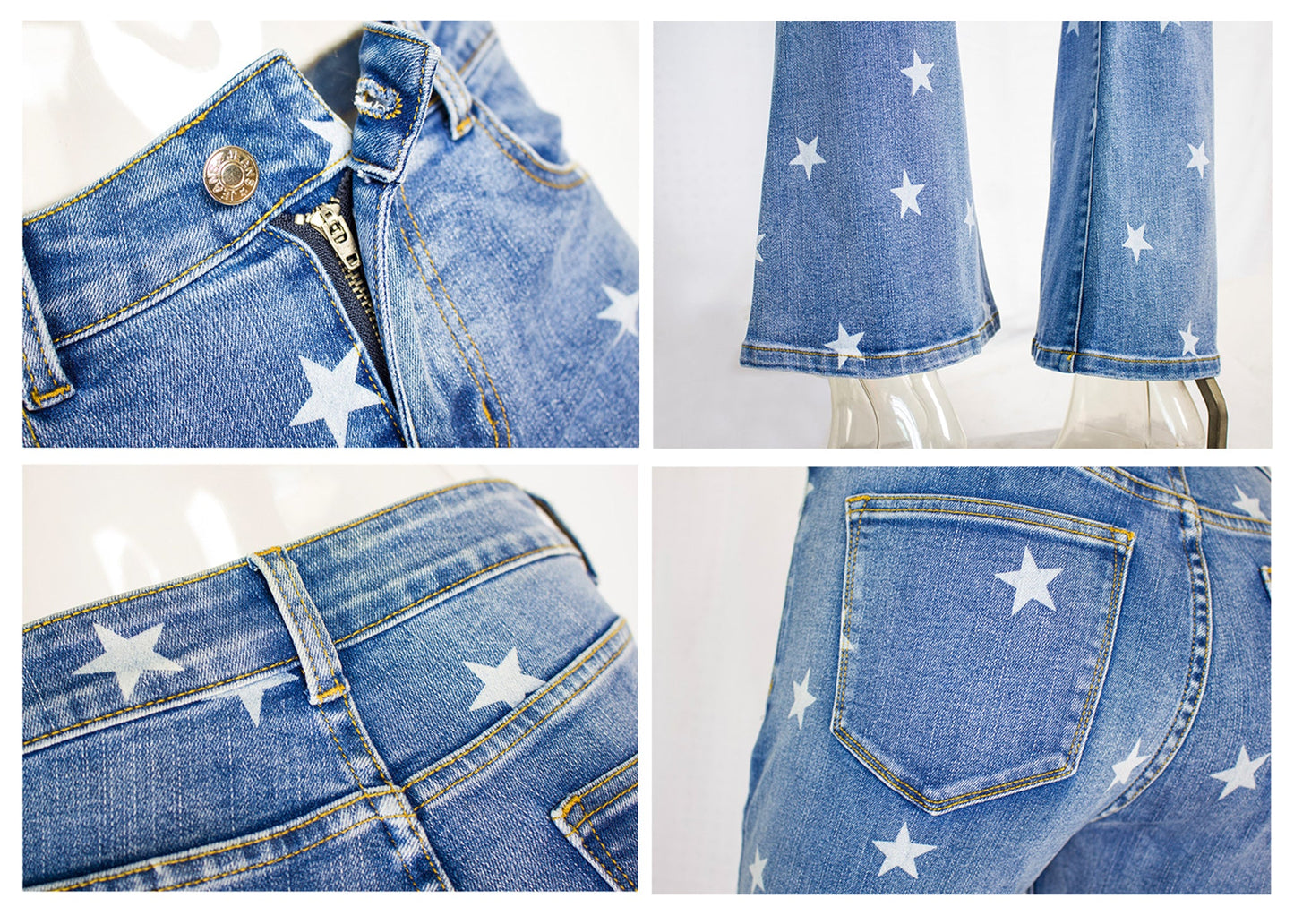 Floral Daisy Embroidered Mid Rise Bell Bottom Jeans