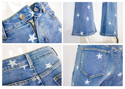 Floral Daisy Embroidered Mid Rise Bell Bottom Jeans