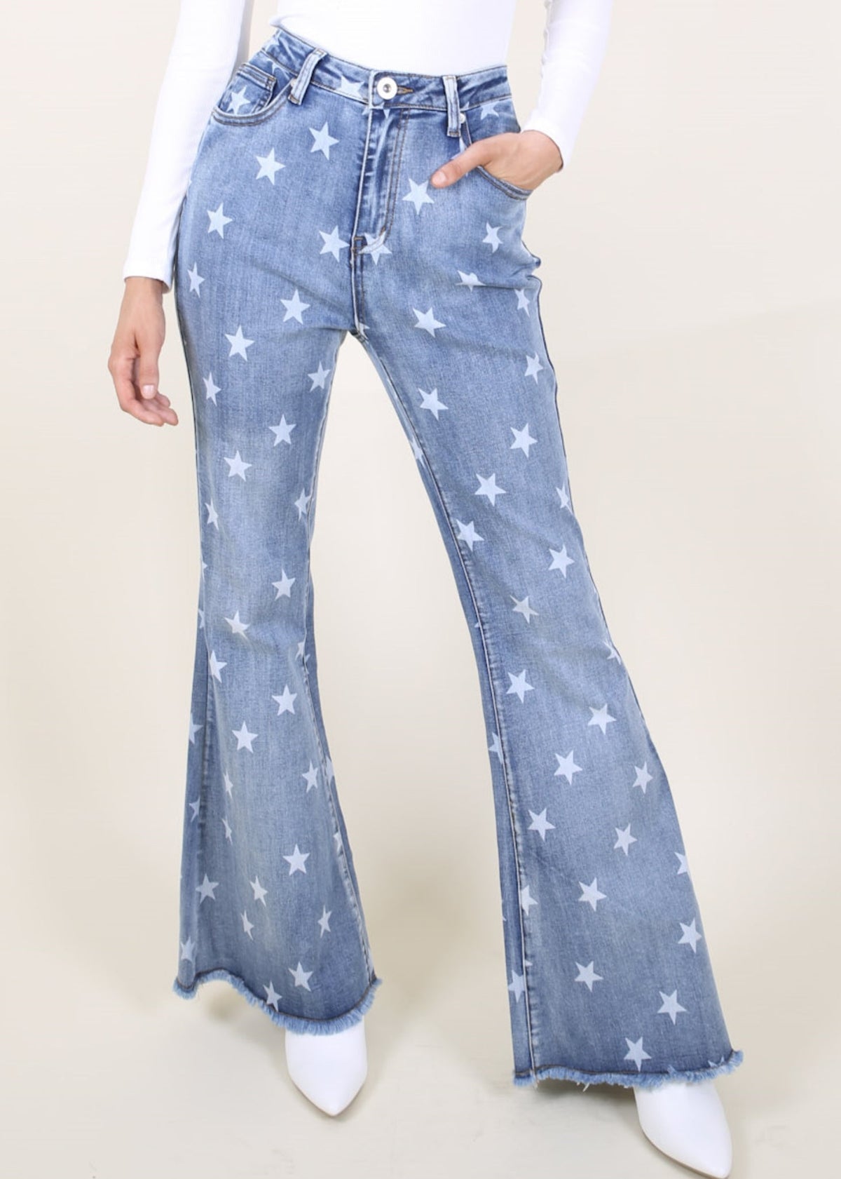 Floral Daisy Embroidered Mid Rise Bell Bottom Jeans