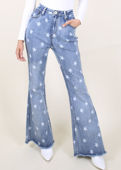 Floral Daisy Embroidered Mid Rise Bell Bottom Jeans