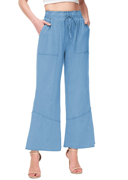 Anna-Kaci Womens High Waist Drawstring Wide Leg Long Pants Casual Loose Soft Ladies Pants with Pockets