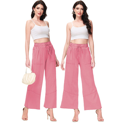 Anna-Kaci Womens High Waist Drawstring Wide Leg Long Pants Casual Loose Soft Ladies Pants with Pockets