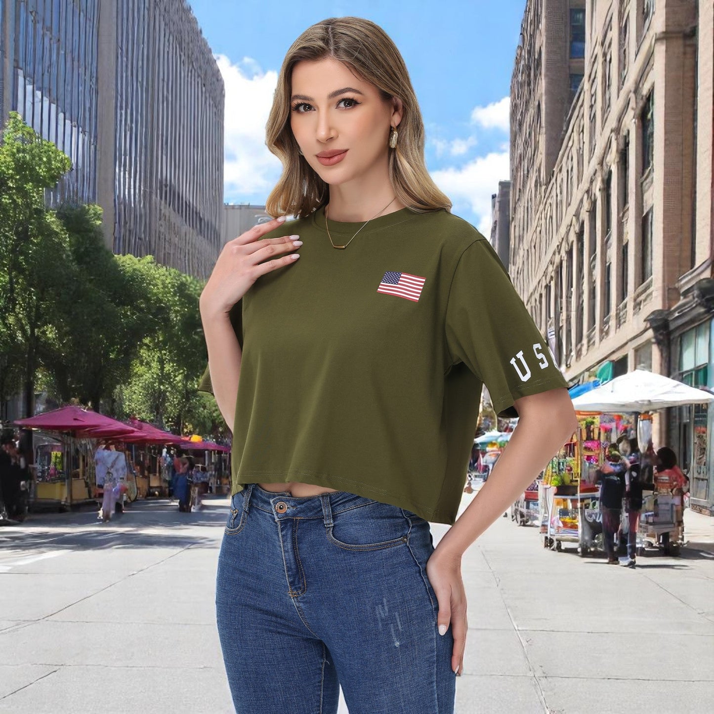 Anna-Kaci Women's American Flag Crop Top July 4th Summer USA Patriotic T-Shirt