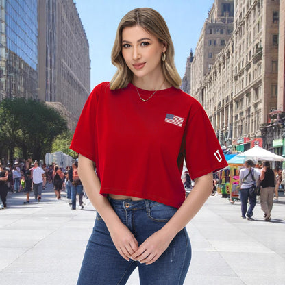 Anna-Kaci Women's American Flag Crop Top July 4th Summer USA Patriotic T-Shirt