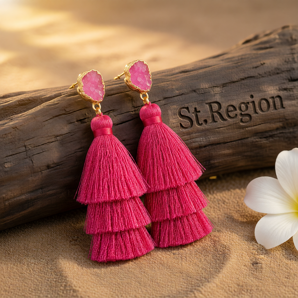 Rose Tri-Layered Tassel Drop Earrings