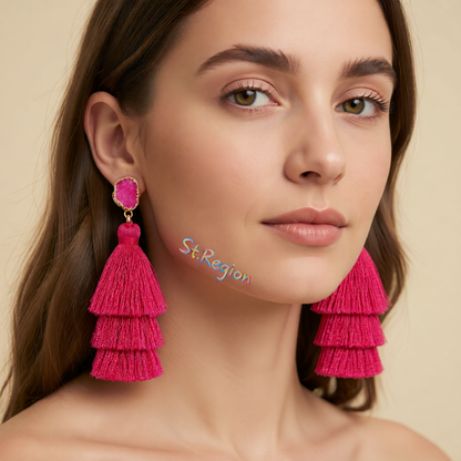 Rose Tri-Layered Tassel Drop Earrings