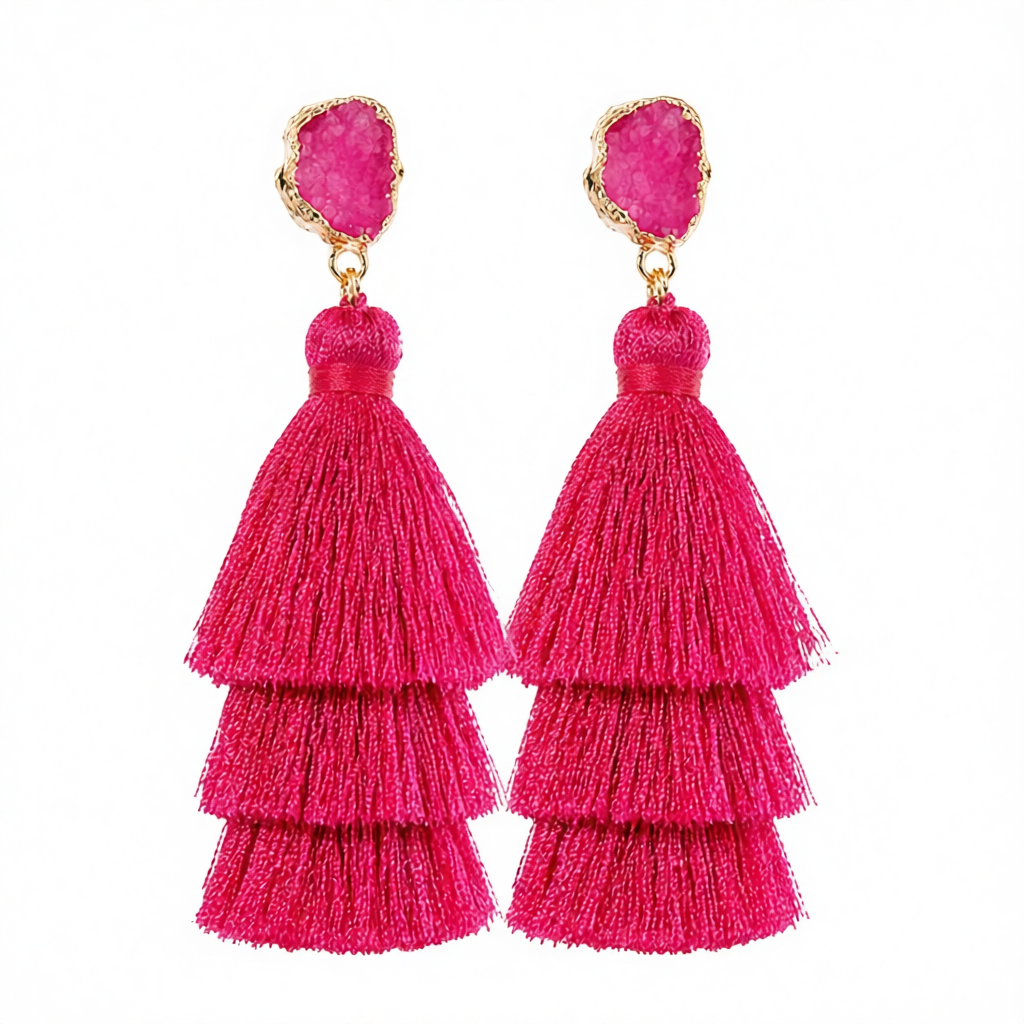 Rose Tri-Layered Tassel Drop Earrings