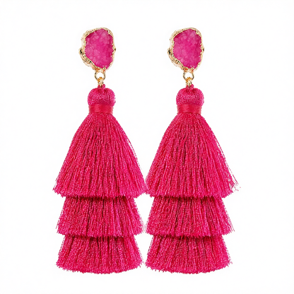 Rose Tri-Layered Tassel Drop Earrings
