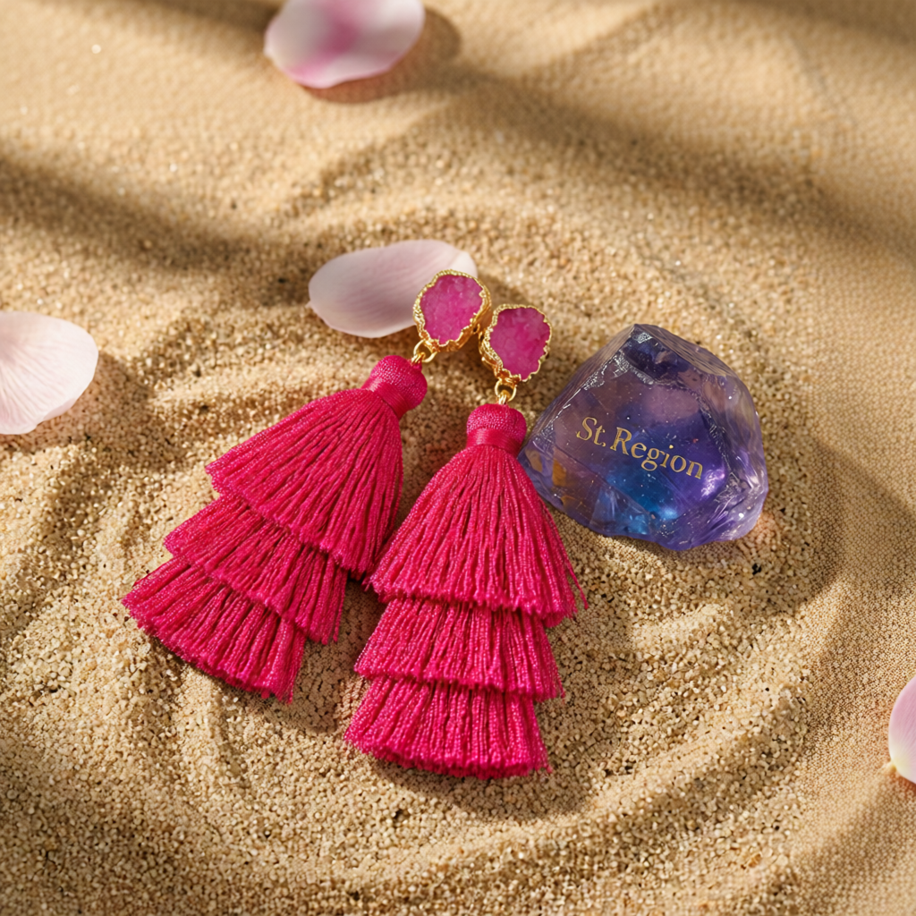 Rose Tri-Layered Tassel Drop Earrings