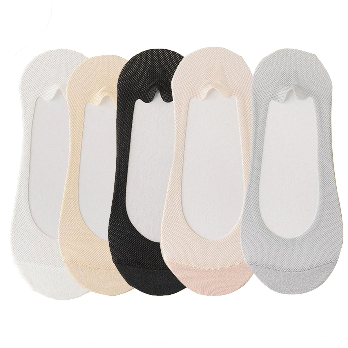 Anna-Kaci 5 Pairs Women No Show Mesh Panel Socks Low Cut Stretch Cotton Liner Non-Slip Design for Ballet Flats and Loafers