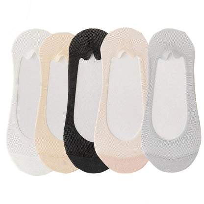 Anna-Kaci 5 Pairs Women No Show Mesh Panel Socks Low Cut Stretch Cotton Liner Non-Slip Design for Ballet Flats and Loafers