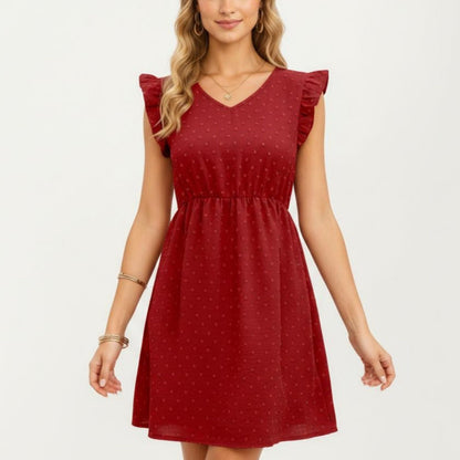 Anna-Kaci Women's Swiss Dot Babydoll Dress with Ruffle Sleeves and V-Neckline