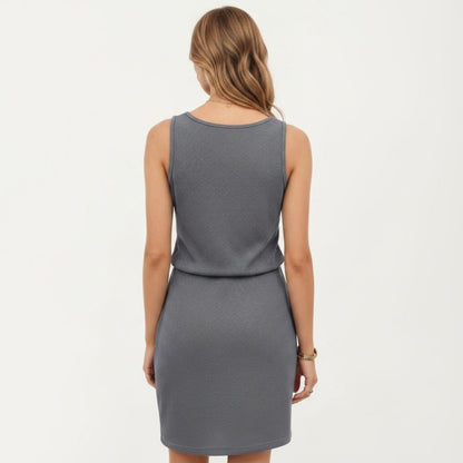 Anna-Kaci Women's Sleeveless Tank Dress with Scoop Neck Adjustable Drawstring Waist Fitted Casual Mini Dress