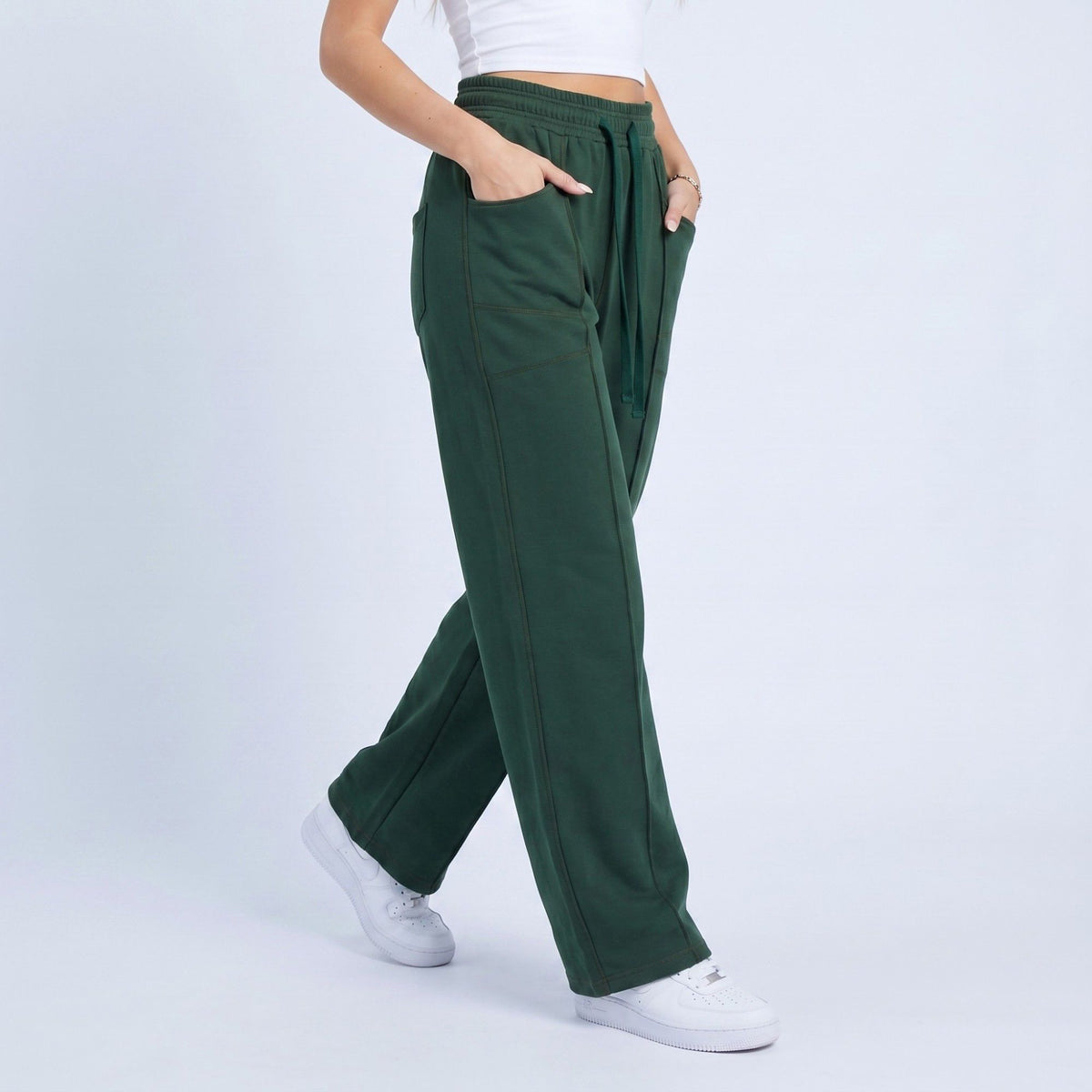 Anna-Kaci Women's High Rise Drawstring Wide Leg Utility Pants with Patch Pockets