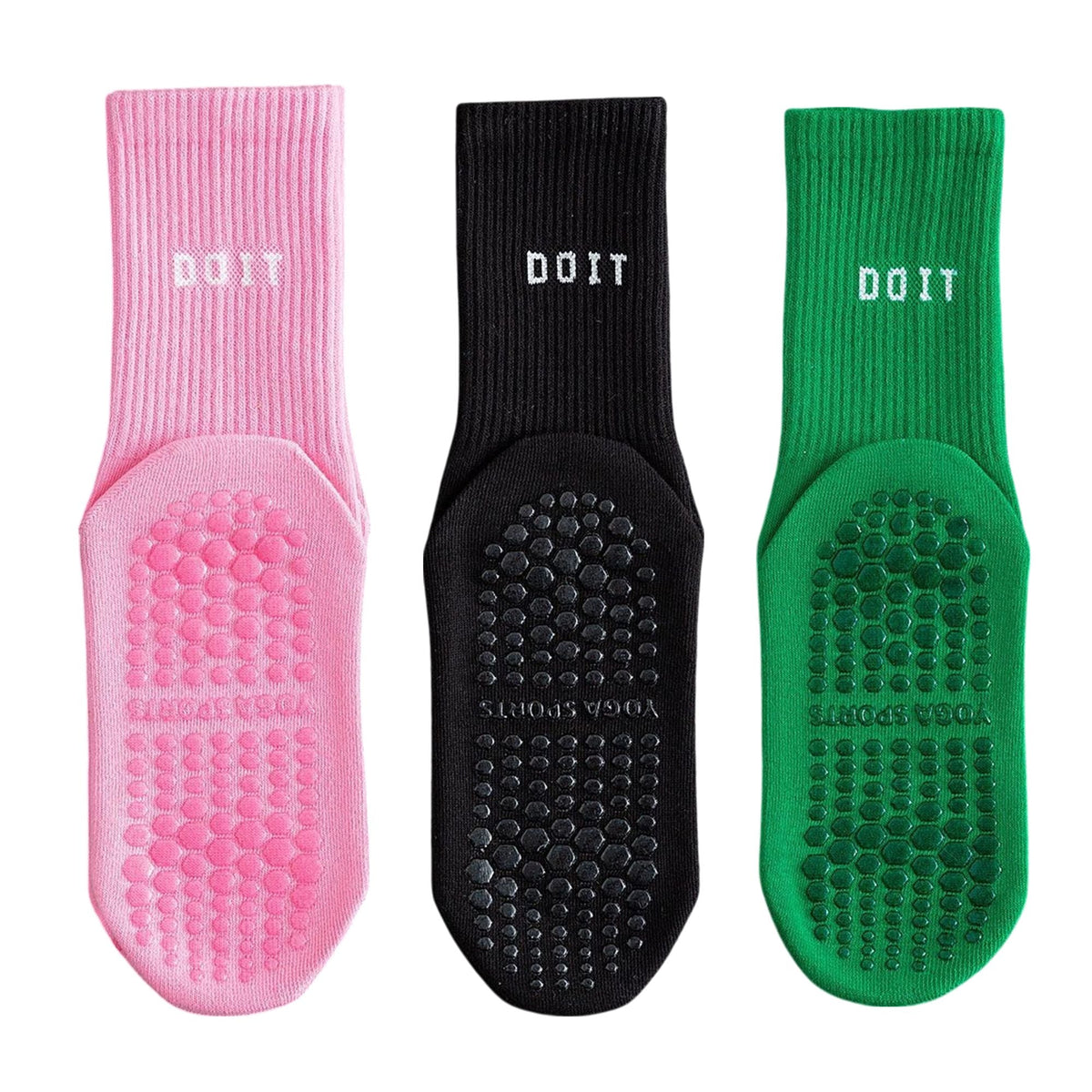 Anna-Kaci 3 Pair Combo Sale Anti Slip Crew Socks with Grip Soles and Ribbed Cuffs in Multiple Color Options