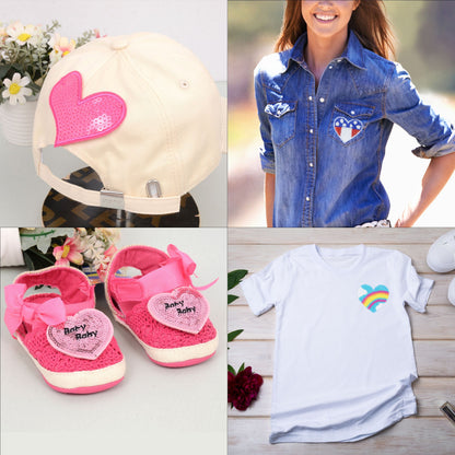 Sequin Star Heart Iron On Patches Clothing Embroidered Sewing Repair Hot-fix Garment Bag Shoes Backpack Hat DIY Decoration