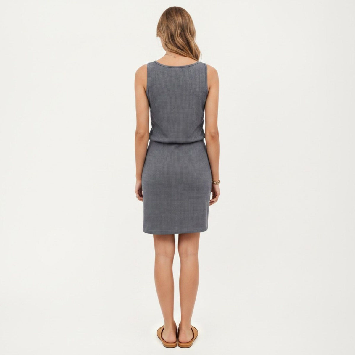 Anna-Kaci Women's Sleeveless Tank Dress with Scoop Neck Adjustable Drawstring Waist Fitted Casual Mini Dress