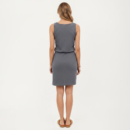 Anna-Kaci Women's Sleeveless Tank Dress with Scoop Neck Adjustable Drawstring Waist Fitted Casual Mini Dress